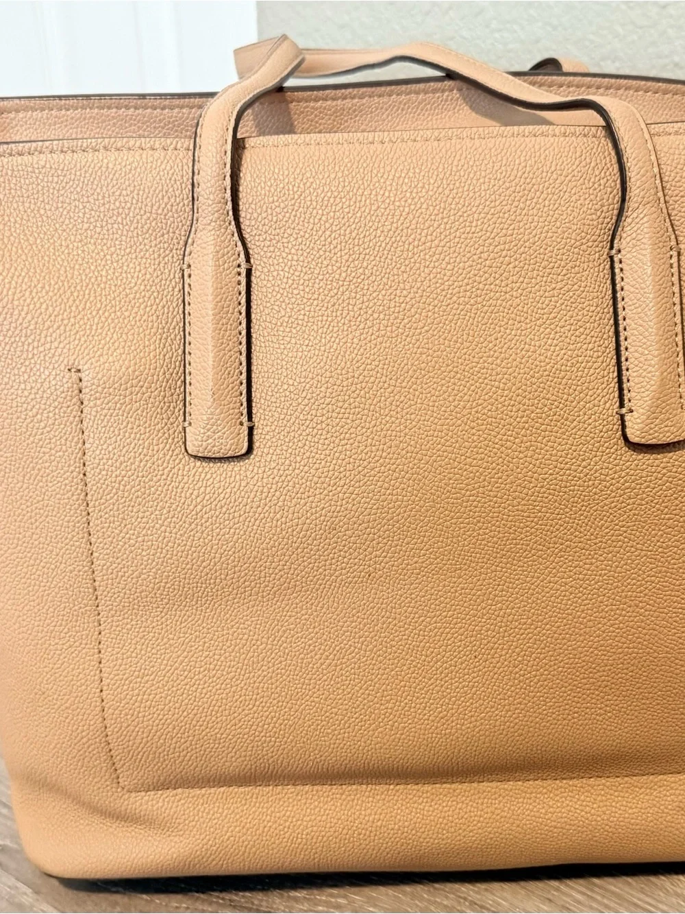 kate spade tan leather tote with pink dust bag and floral card